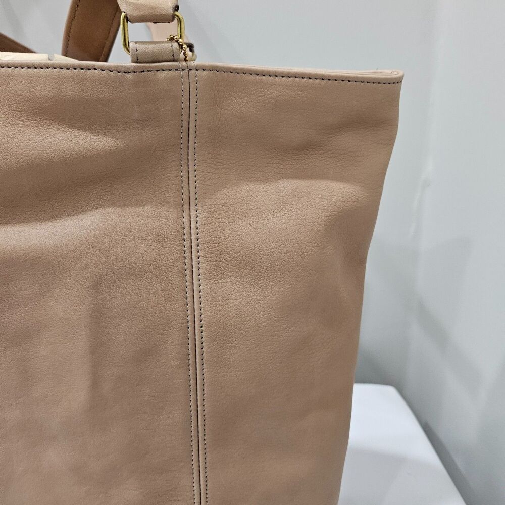 Vintage Coach 1980s Leather Shoppers Tote Bag Beige Tan Shoulder Straps Casual - Picture 3 of 15